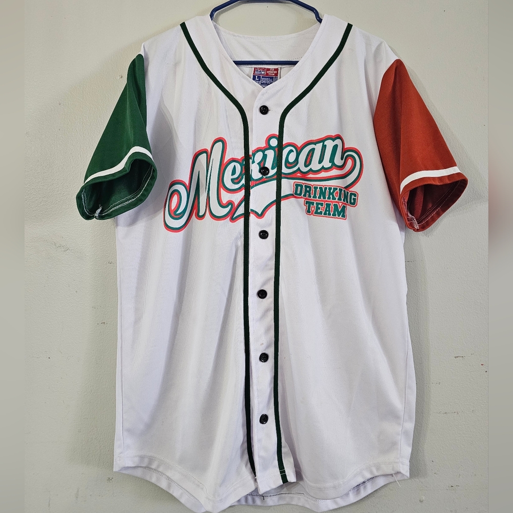 USA Drinking Team Men's Large White,Red,Green Graphic Baseball Jersey